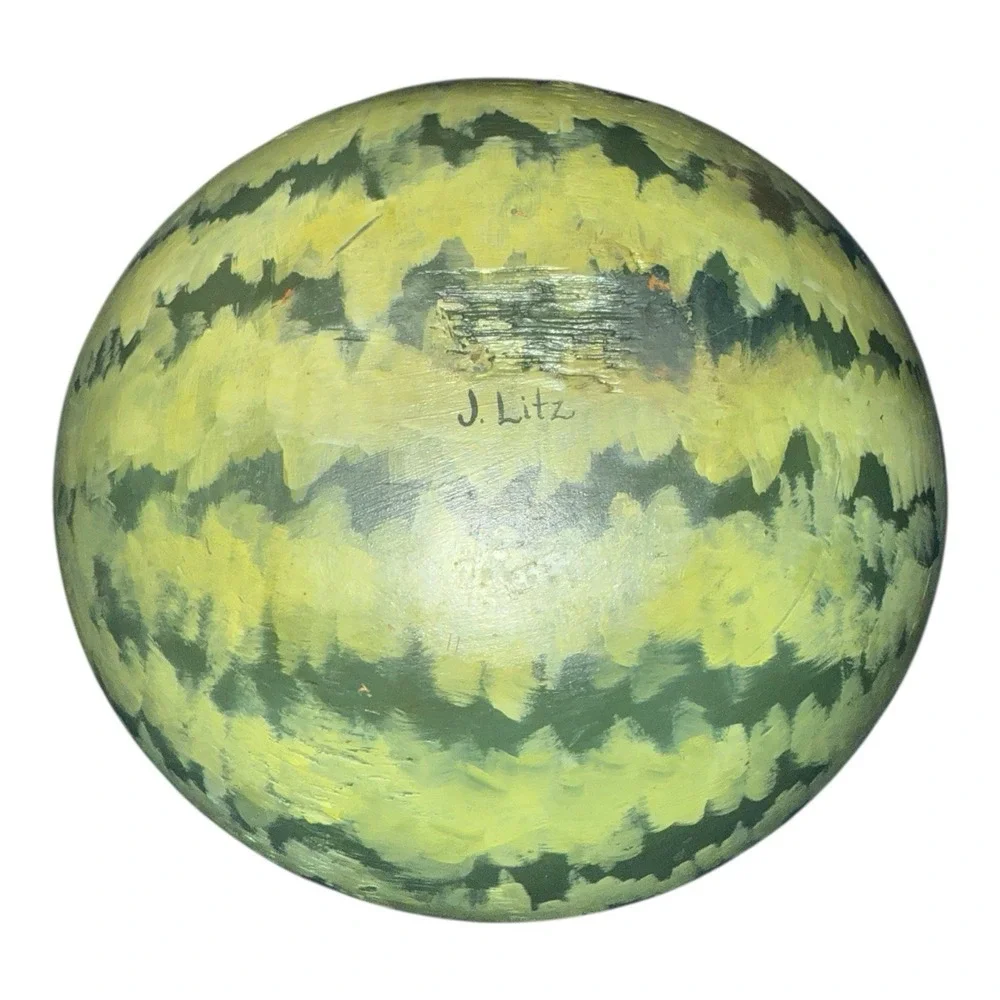Hand Painted Wooden Watermelon Bowl Folk Art Americana Signed J Litz 10in